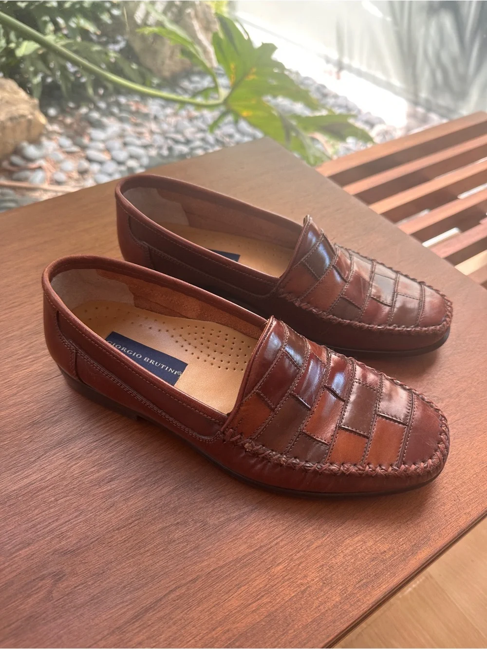 Vintage 90’s Giorgio Brutini Men’s Brown Woven Leather Slip-On Loafers Men’s 8D